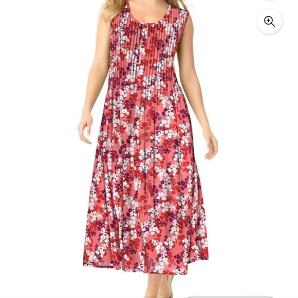 Woman Within Dresses & Skirts - Woman Within Floral Sleeveless Dress - Red and White